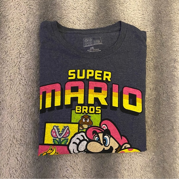 🍄 Super Mario Bros Adventures Tee Shirt Mens 2XL Blue Multi Color Mario Bowser - Picture 6 of 6